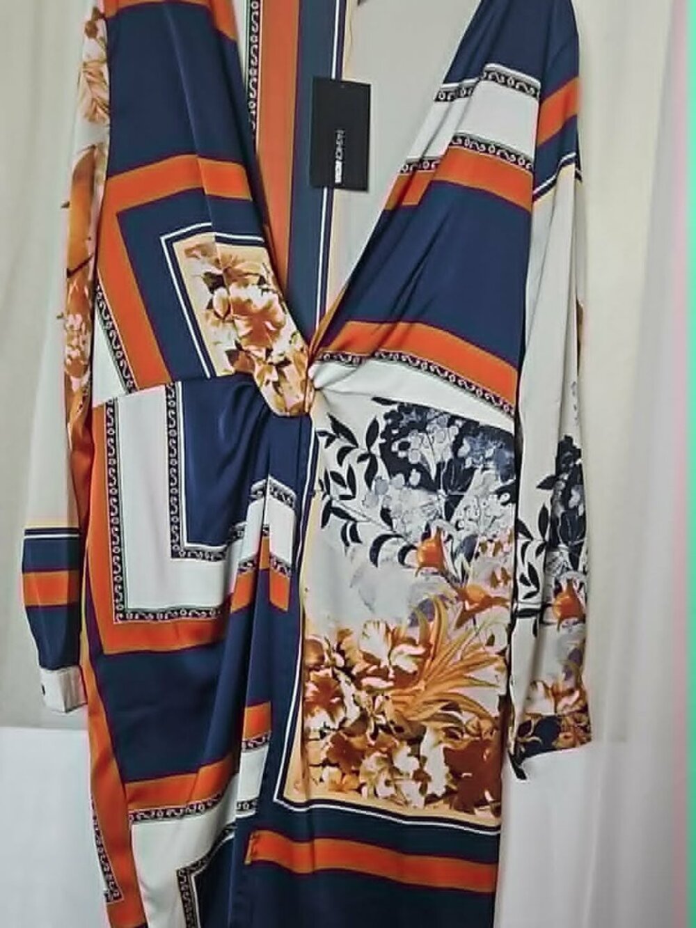 Fashion Nova Floral Baroque Print Long Sleeve Faux Wrap Mini Dress - Picture 3 of 4